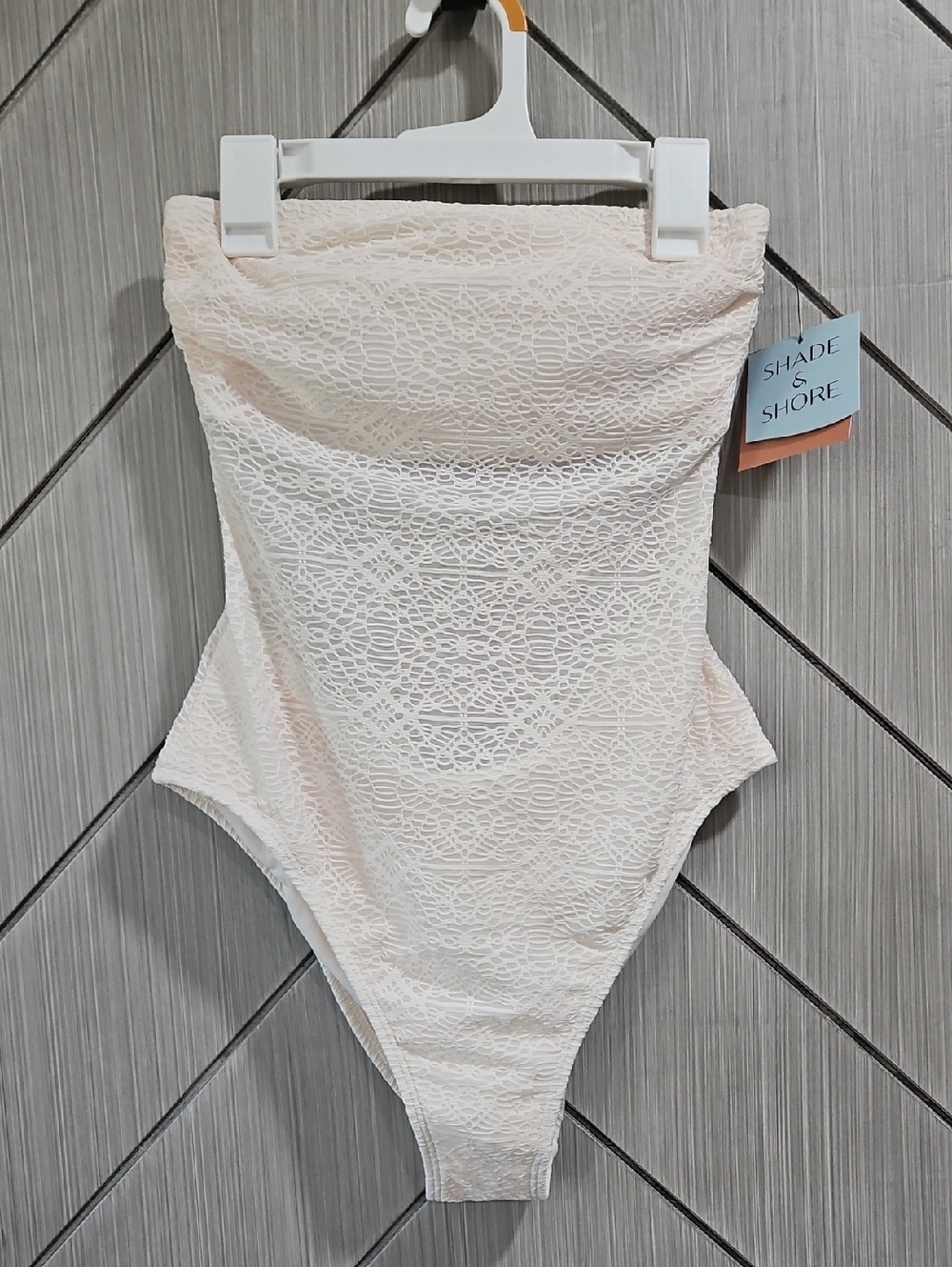 Shade & Shore Cream Strapless Lace One-Piece Swimsuit for Kids